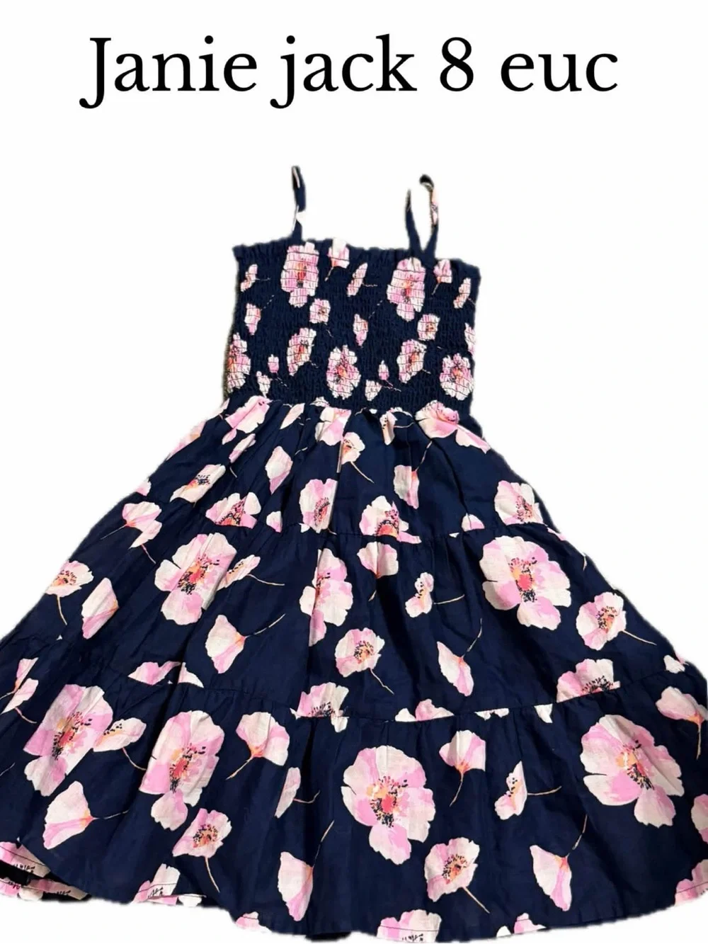 Janie and jack size 8 Hannah smocked floral dress pink blue